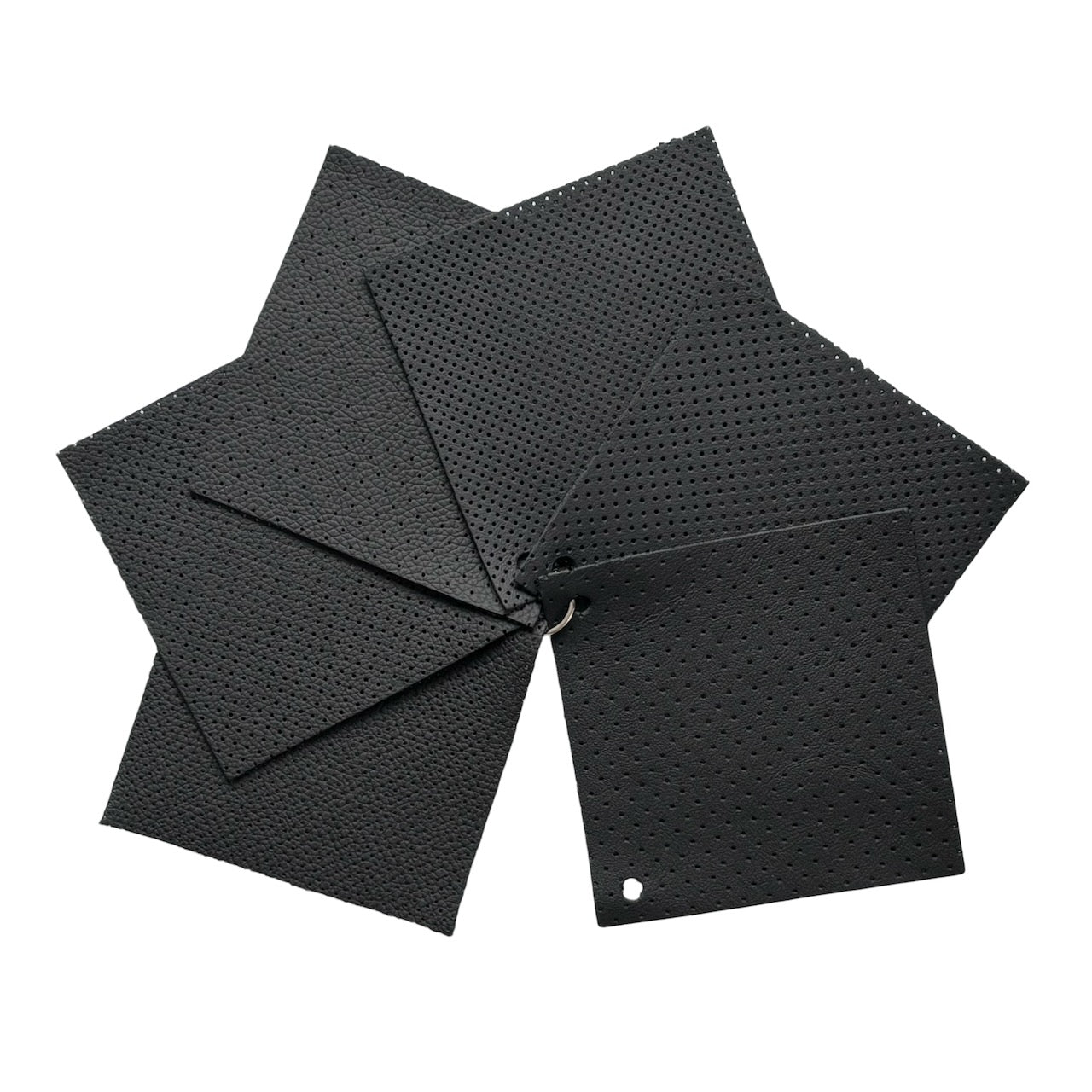 Schwarzer Musterfächer mit 6 Varianten perforierten Autoleders