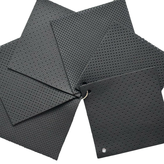 Musterfächer mit Lochung – perforiertes schwarzes Autoleder