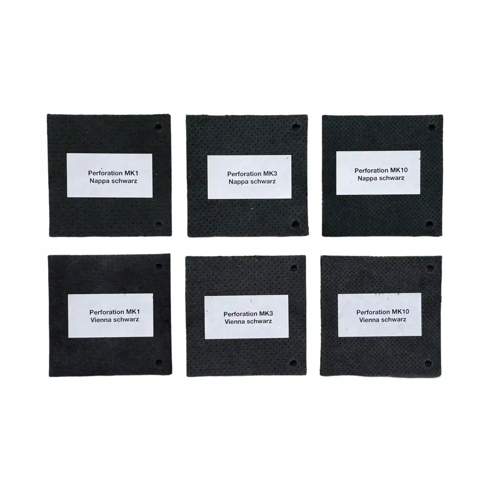 Vorderseite perforierter Autoleder der MK-Serie (MK1, MK3, MK10) in Schwarz