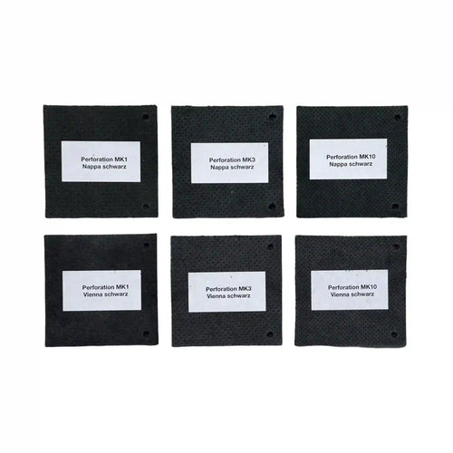 Vorderseite perforierter Autoleder der MK-Serie (MK1, MK3, MK10) in Schwarz