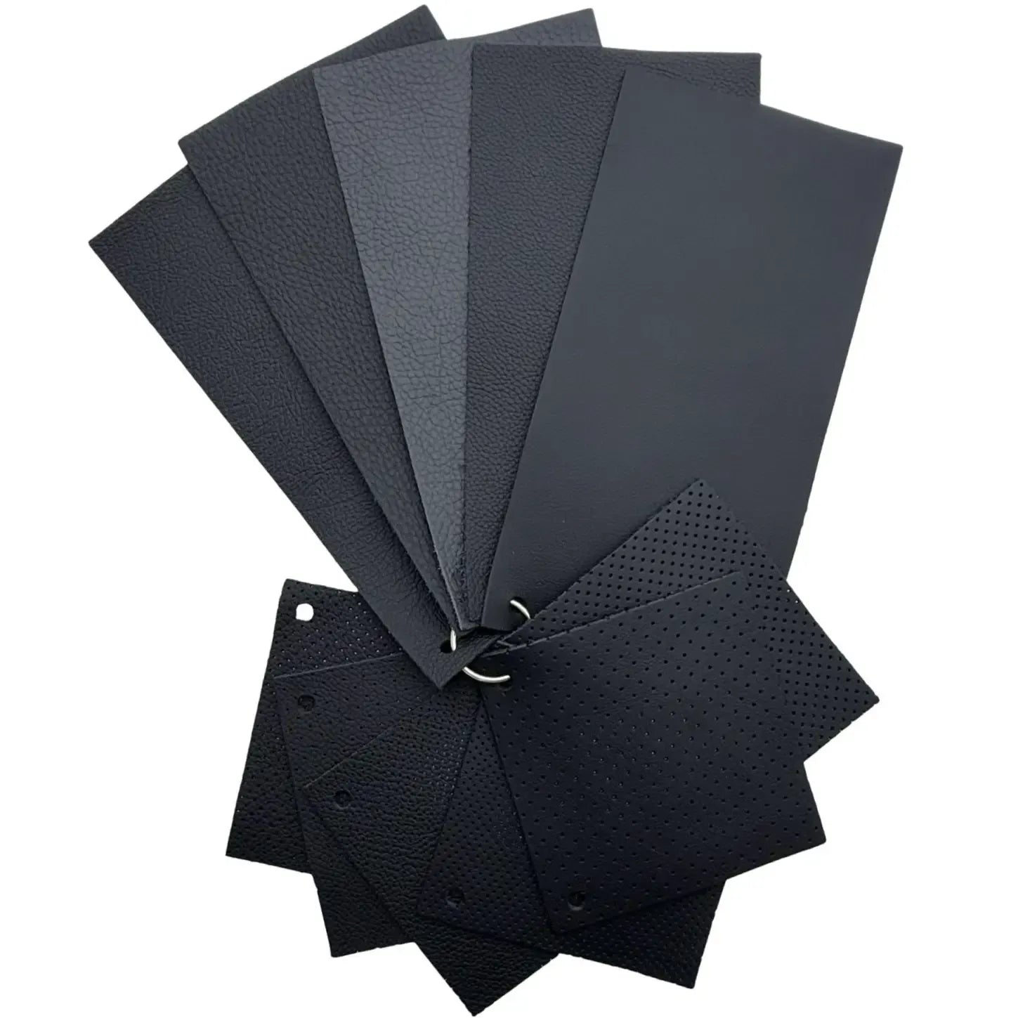 Musterkollektion SET - Autoleder & perforiertes Leder | Schwarz 11 Muster Autoleder komplett | Autoleder Muster-Set perforiert | Schwarz
