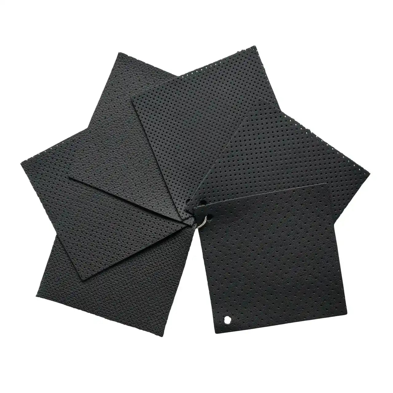 Schwarzer Musterfächer mit 6 Varianten perforierten Autoleders