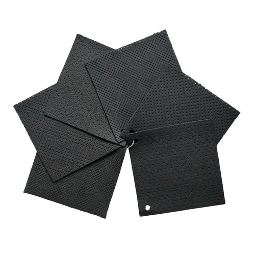 Schwarzer Musterfächer mit 6 Varianten perforierten Autoleders