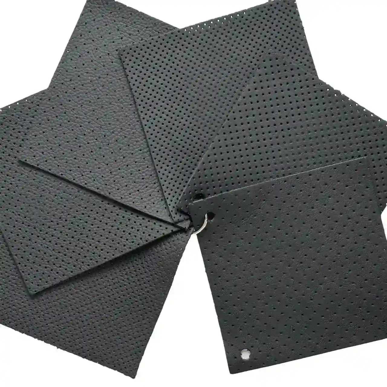 Musterfächer mit Lochung – perforiertes schwarzes Autoleder